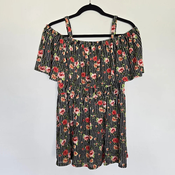 Ivy Rose Off Shoulder Babydoll‎ Blouse Womens 1X Floral Whimsigoth Mesh Floral - Picture 1 of 7